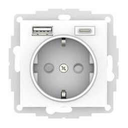 Atlas Design РОЗЕТКА 16А с 2 USB A+C, мех, БЕЛЫЙ